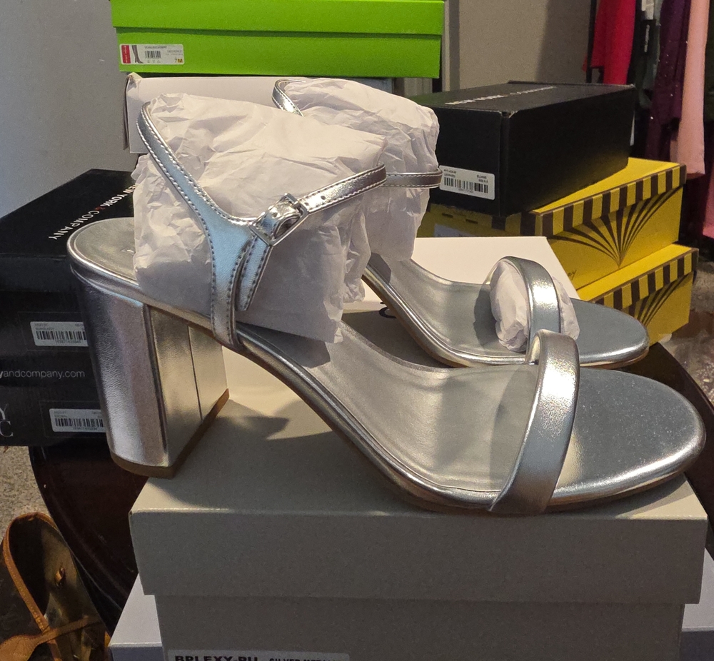 bp Silver Metallic Block Heel Sandals
